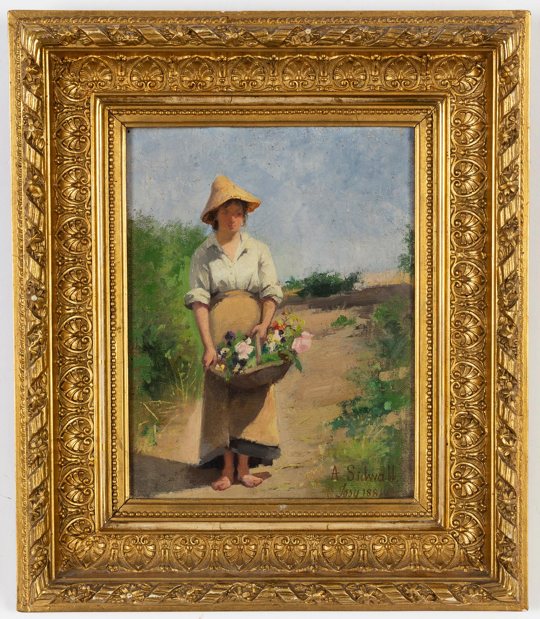 Amanda Sidwall, oil on canvas, signed and dated Issy 1881.