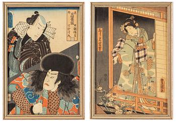 UTAGAWA KUNISADA (TOYOKUNI III) (1786–1864), two coloured woodblock prints, Japan, Meiji (1868-1912).