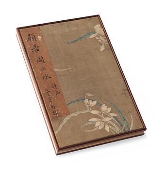 1435. ALBUM, med 8 MÅLNINGAR. Landskap, kopior efter Gu Fang (Gu Ruozhou, aktiv omkring år 1700), Qing dynastin, 1800-tal.