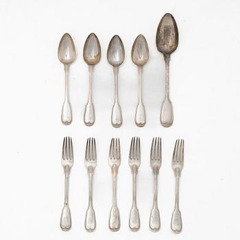 Gustaf Möllenborg, Cutlery, 11 pcs, silver, Stockholm 1851-1881.