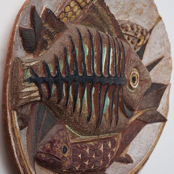 Tyra Lundgren, a stoneware relief 'The Skeleton fish', Sweden 1950's.