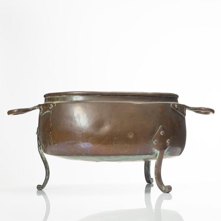 A Swedish copper cauldron, late 18th century.
