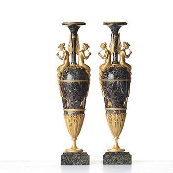 A pair of French Empire-style vases, design after Claude Galle, second half of the 19th century.
