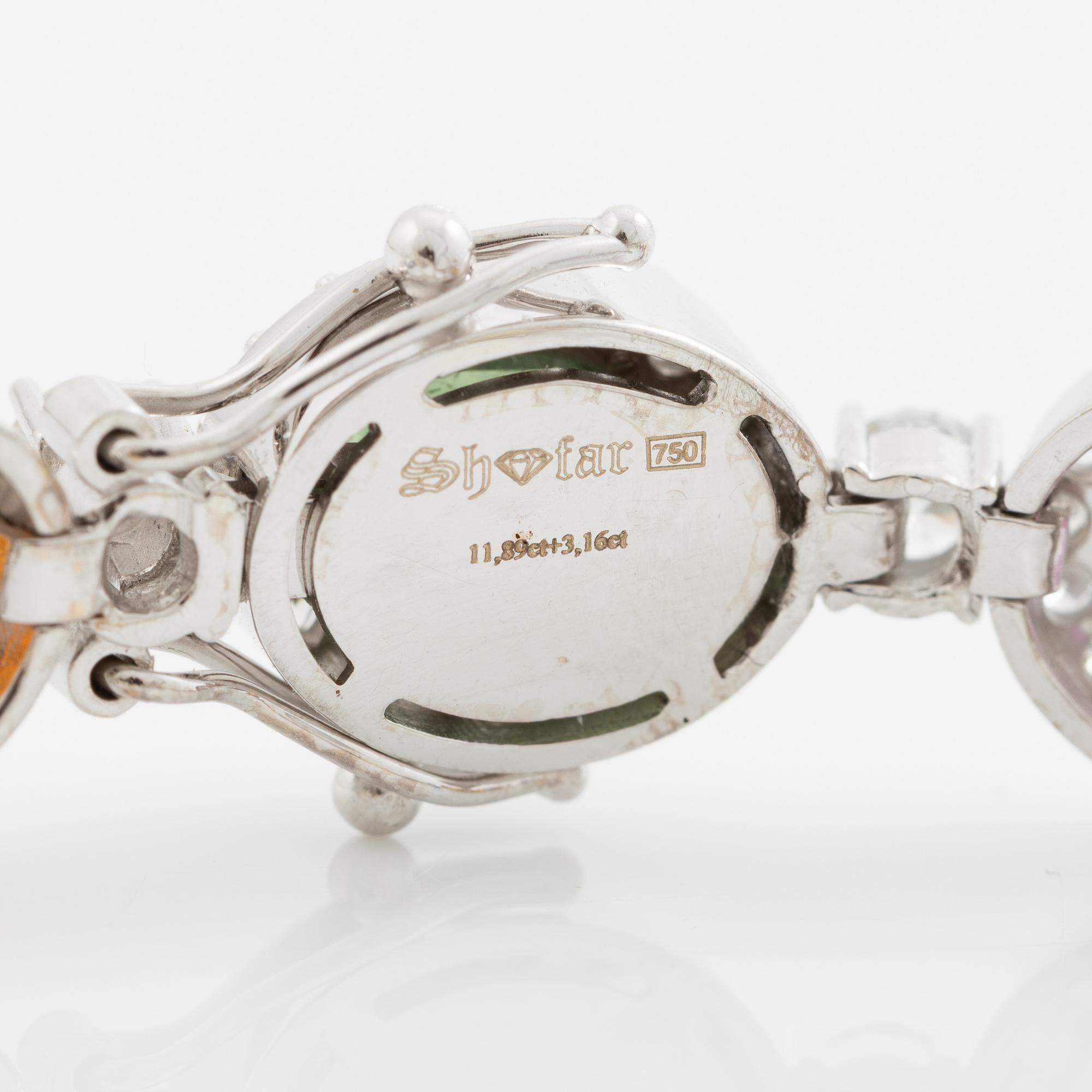 Bracelet 18K white gold set with oval-cut multicoloured sapphires and brilliant-cut diamonds.