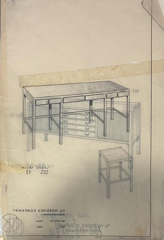 Nordiska Kompaniet, a sideboard with tables and a serving trolley, Sweden 1950s.