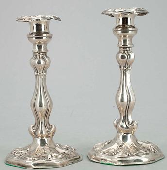 LJUSSTAKAR, ett par, silver, Sven Petter Dahlgren, Uppsala 1847.
