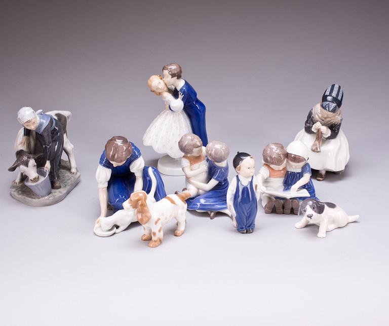 PARTI FIGURINER, 9 st, Royal Copenhagen samt Bing & Gröndahl, Danmark.