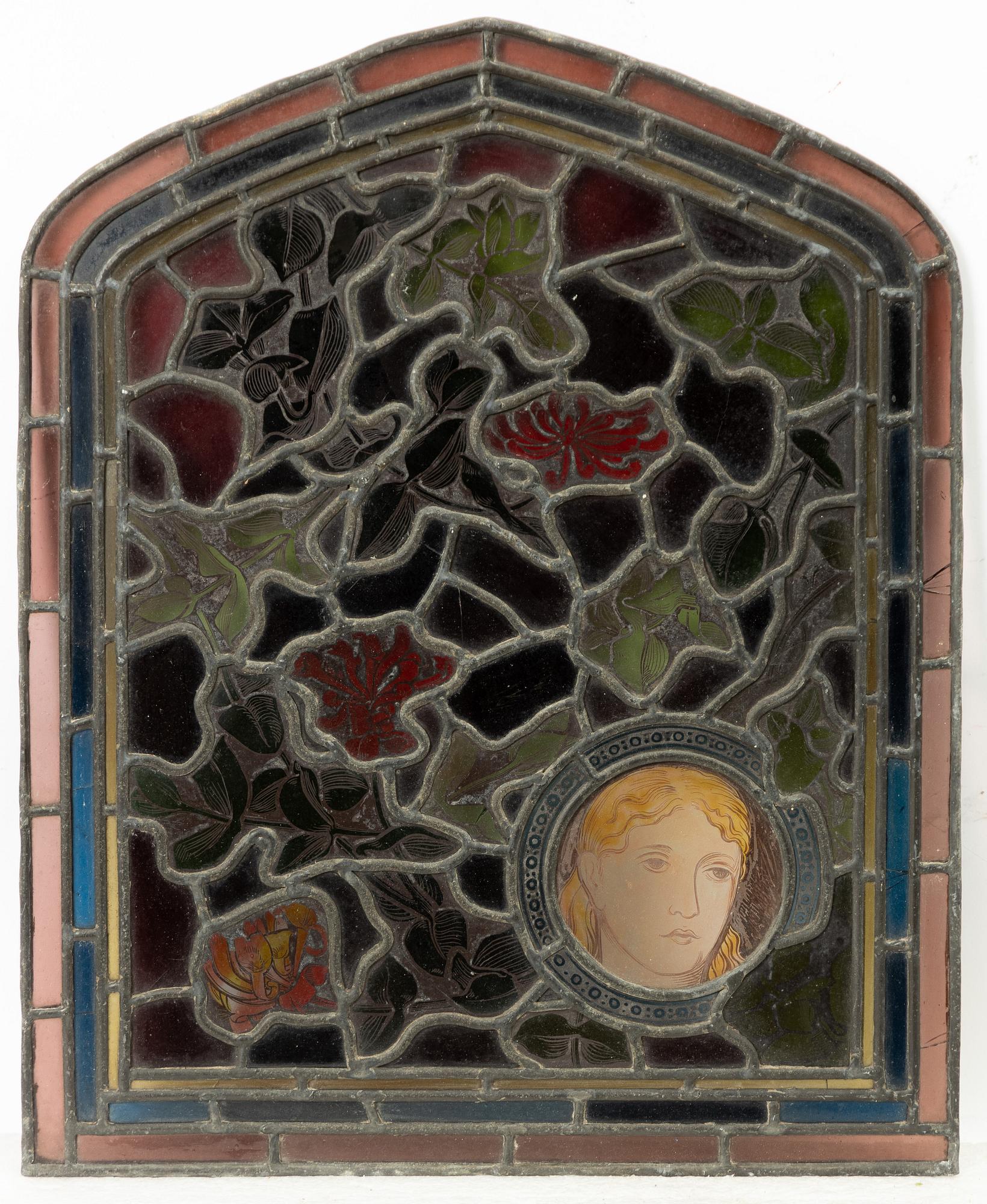 Three stained glass windows, England, circa 1900.