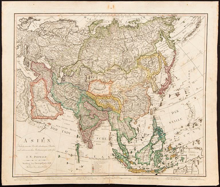 Johann Nepomuk Diewald, map, hand colored copper engraving, Nürnberg 1820.
