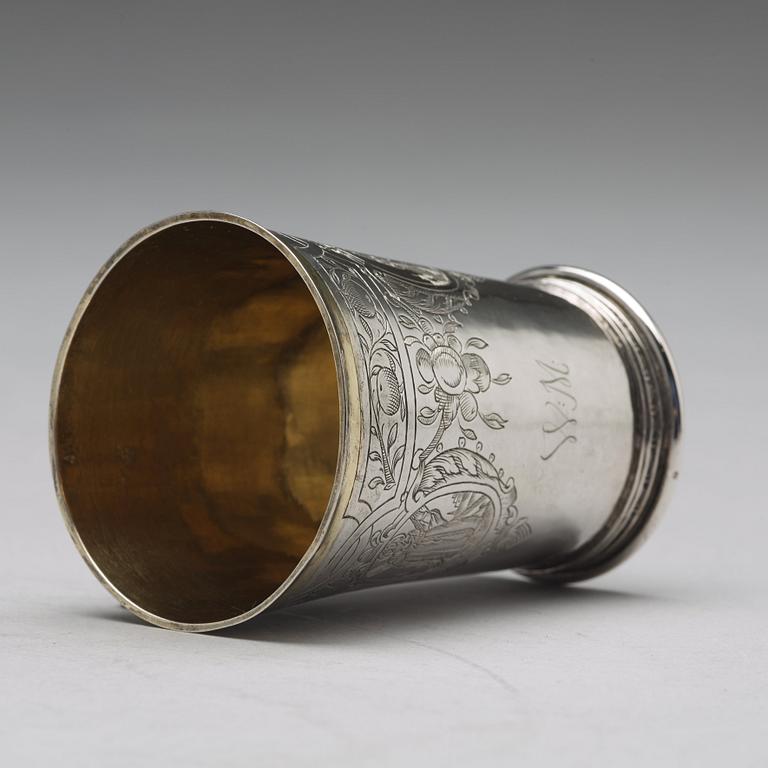 A German 17th century parcel-gilt silver beaker, mark of Andreas Pauli, Köln (1663-1669).