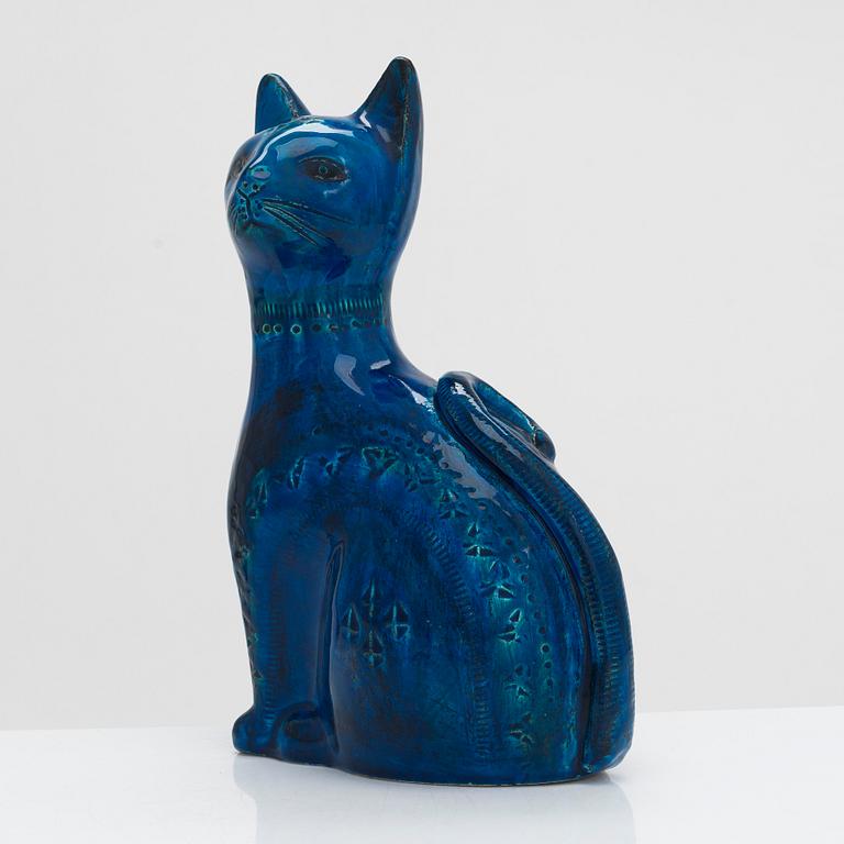 Aldo Londi, a 1960s 'Rimini blu' cat figurine, Bitossi, Montelupo Fiorentino, Itally.