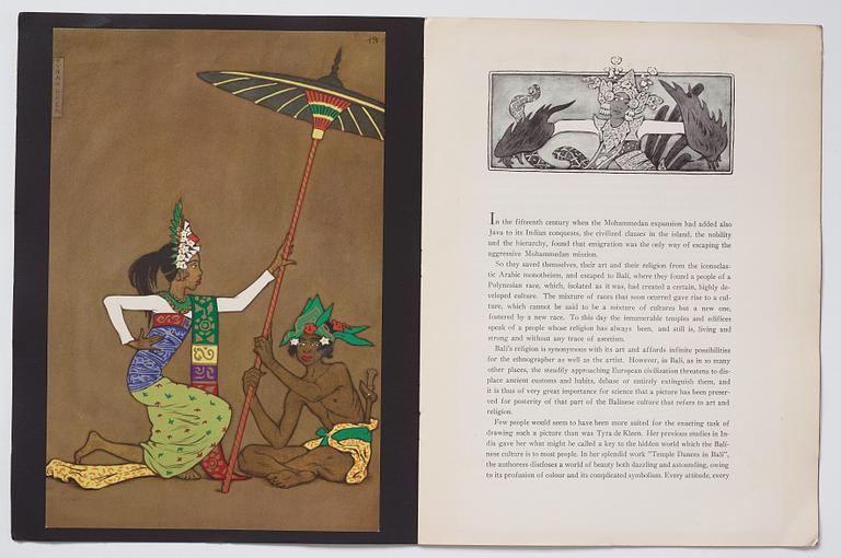 Tyra Kleen, fyra häften med åtta tryckta planscher (varav en dublett), "Temple Dances and Musical Instruments in Bali".