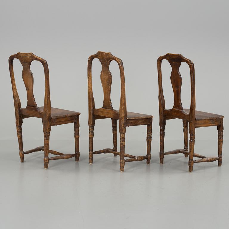 Three 18th century rococo chairs.