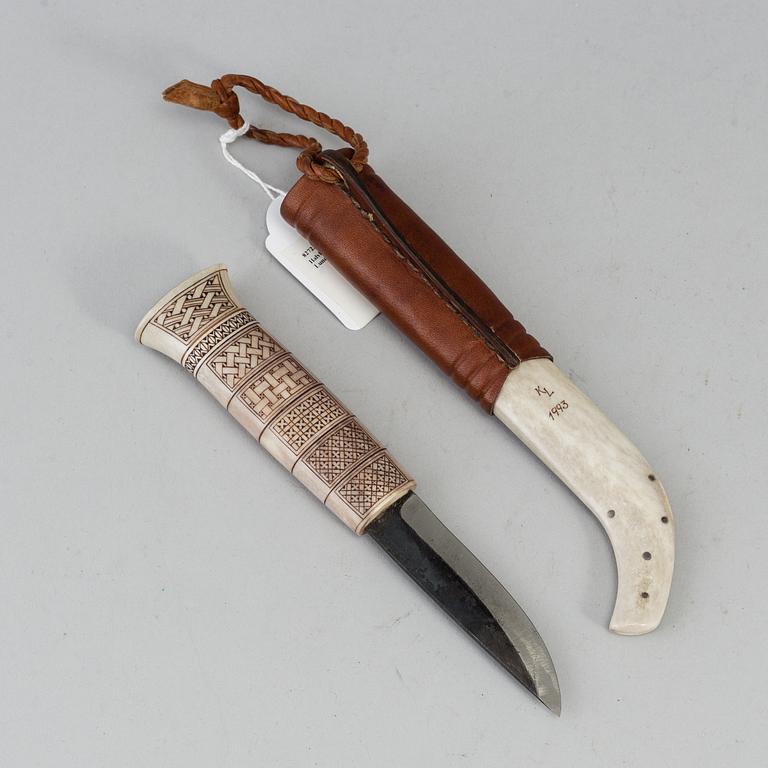 KLAS LUNDBERG, a Sami reindeer horn knife, signed KL and dated 1993.