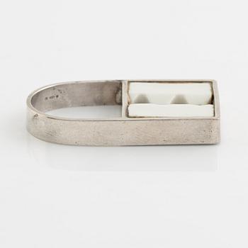 Anton Michelsen, ring, silver with porcelain, Denmark 1960-70's.