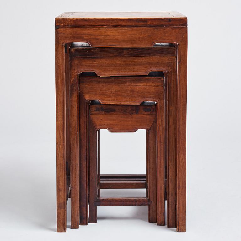 A huanghuali four piece corner leg nesting table, Qing dynasty.