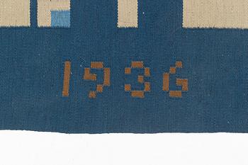 A flat weave carpet, Sweden, dated 1936, c. 370 x 260 cm.