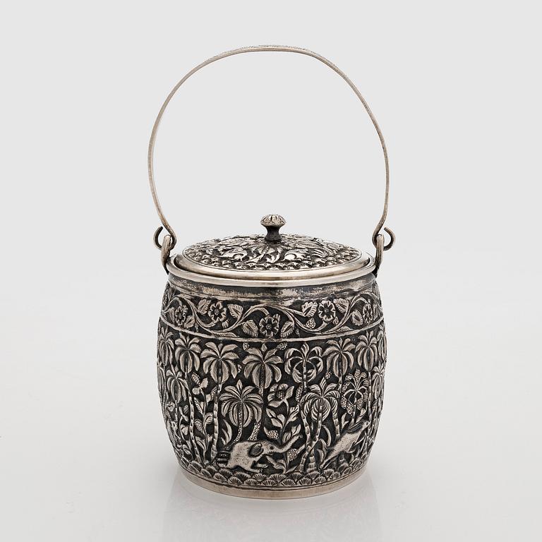 A late 19th-century silver parcel-gilt jar, India.