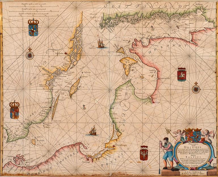 A NAUTICAL CHART, Pascaart Vande Oost-Zee. Anthonie (Theunis) Jacobsz. Amsterdam, c. 1643.