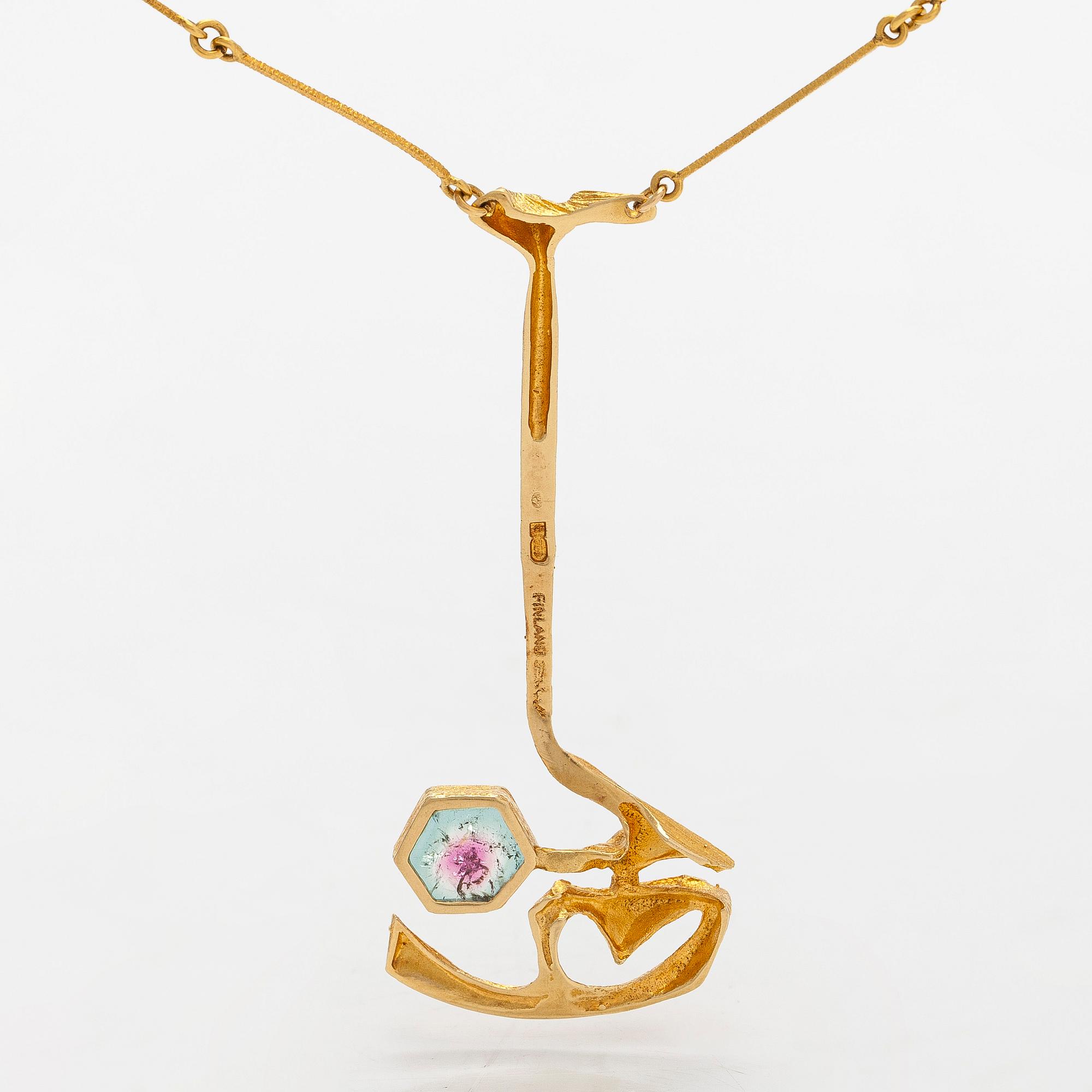 Björn Weckström, an 18K gold 'Nymph's Eye' necklace with a tourmaline. Lapponia.