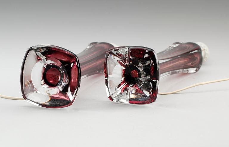 BORDSLAMPOR, 1 par, glas, signerade Flygsfors.