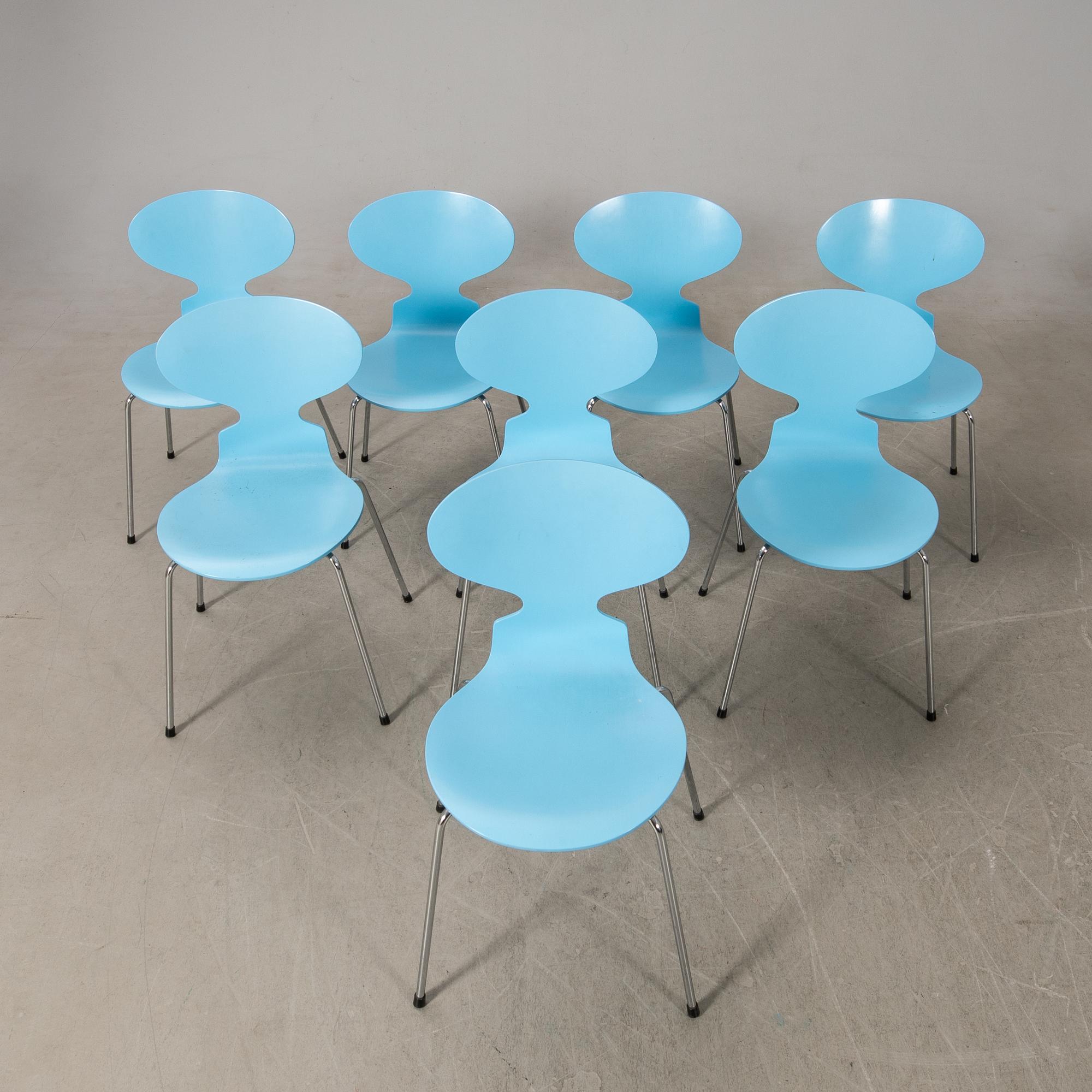 Arne Jacobsen, chairs 8 pcs, "Ant", Fritz Hansen, 1993.