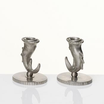 Carl Milles, two pewter candlesticks, Herman Bergman AB, Stockholm 1927 and 1930.