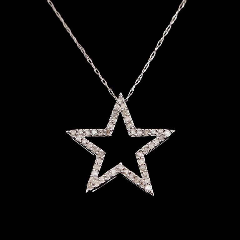 HÄNGE MED KEDJA, 10 k vitguld, briljantslipade diamanter  tot 0.25 ct.