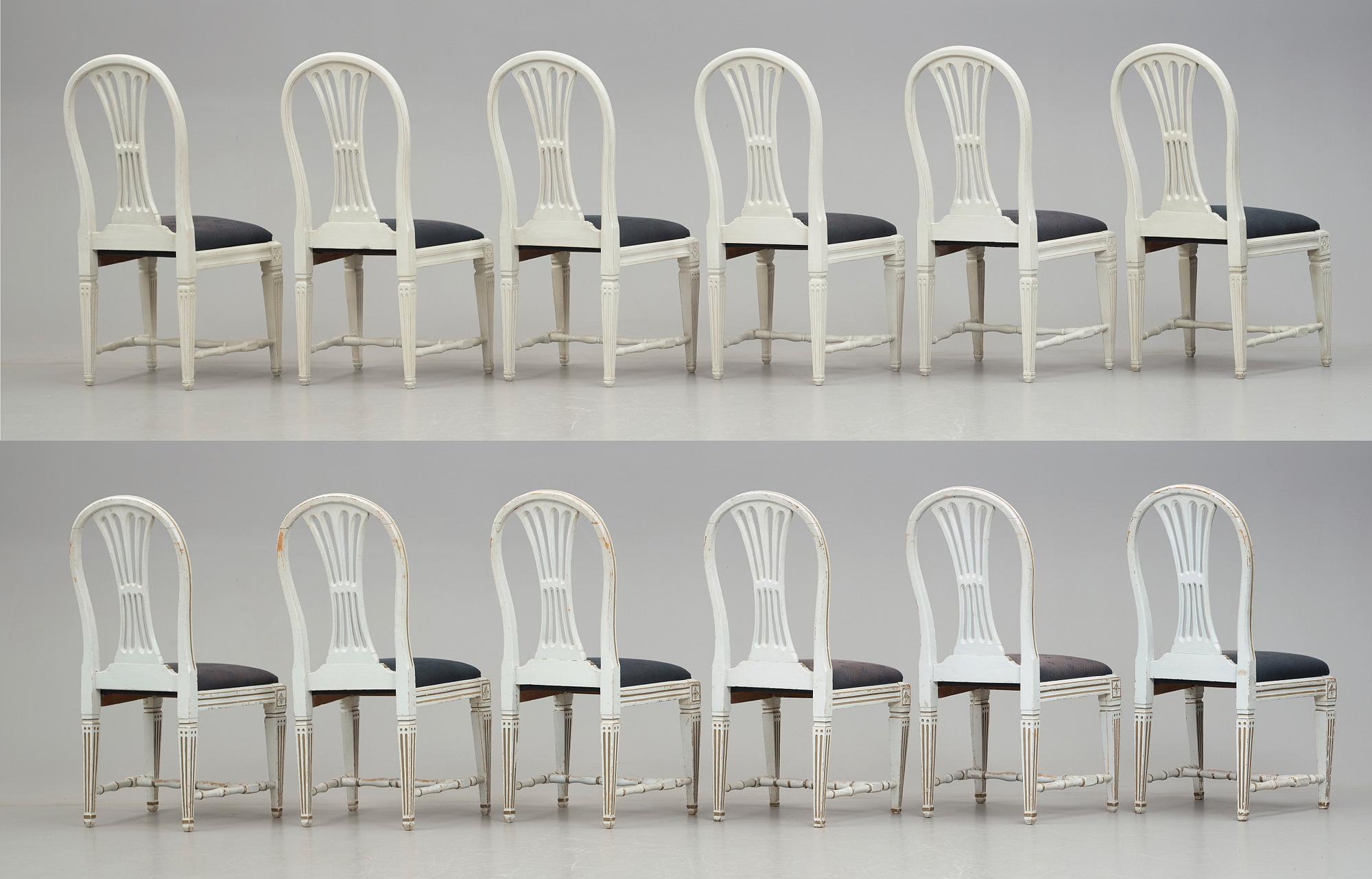 STOLAR, 12 st (6+6), tillskrivna Johan Lindgren, gustavianska, 1700-talets slut.