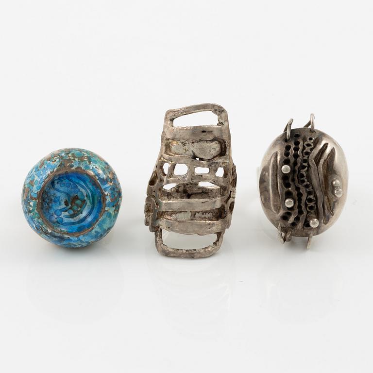 Lars Arby, three rings, sterling silver and enamel, Gothenburg 1966, 1968 and 1970.