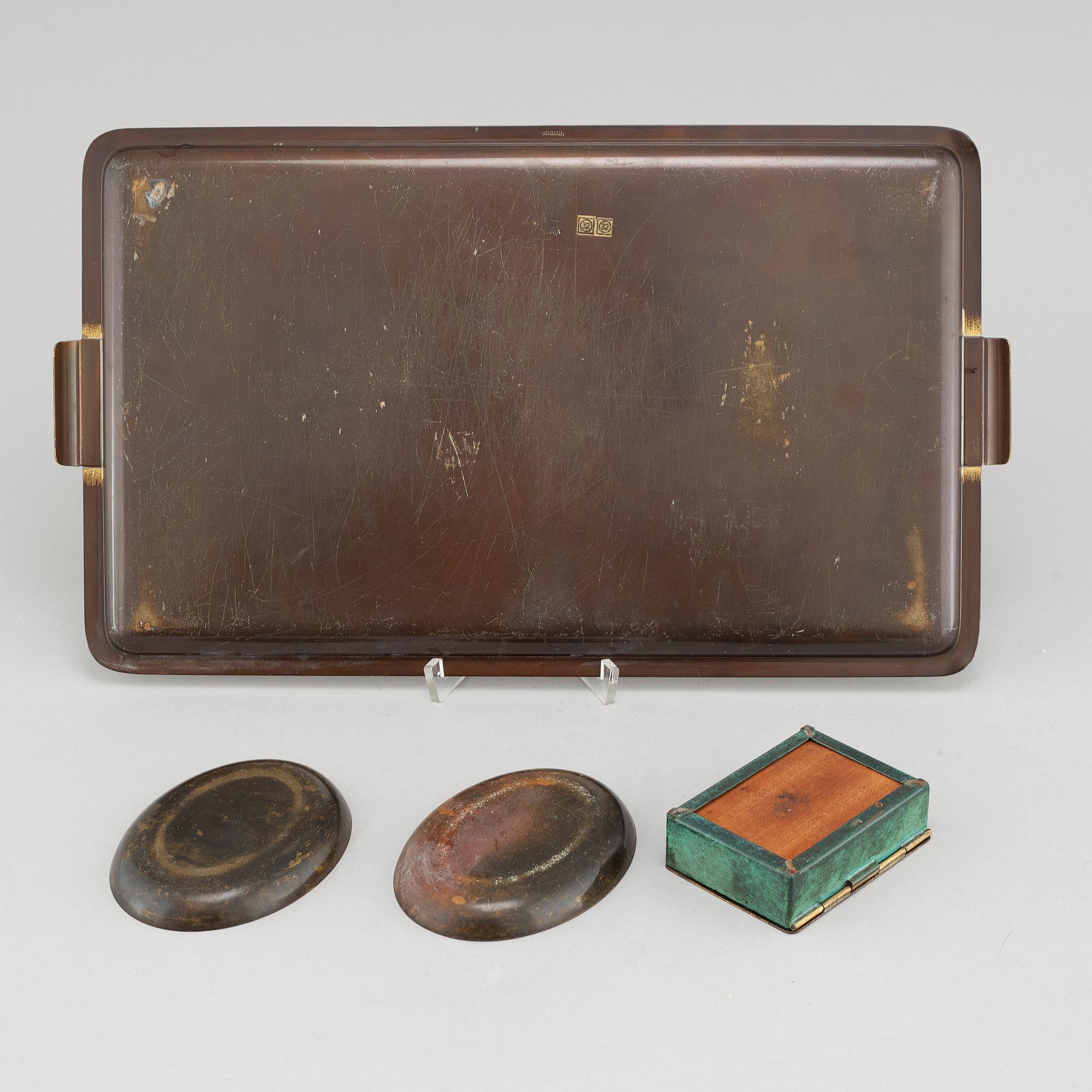 A tray, box and two bowls, "Ikora" by WMF, Germany from the first half of the 20th century.
