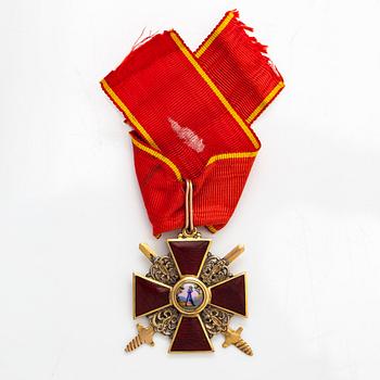 The Order of St. Anna medal, 3rd class, 14K gold and enamel, late 19th century, A. Keibel, Saint Petersburg.