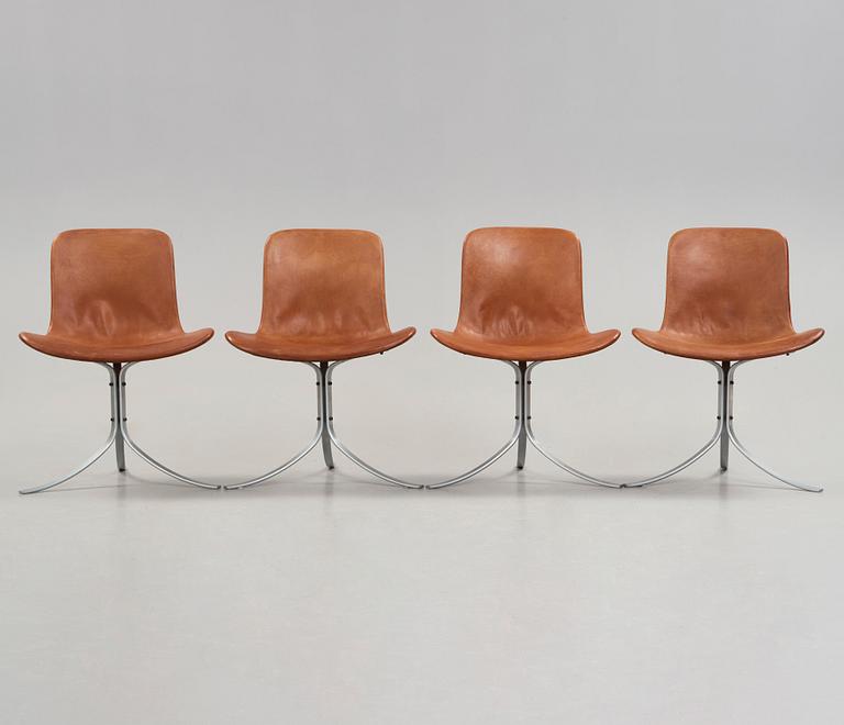 Poul Kjaerholm, a set of four 'PK-9' brown leather and steel chairs, E Kold Christensen, Denmark 1960's.