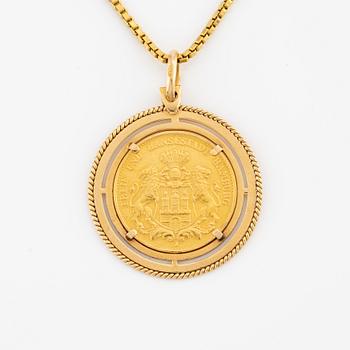 Pendant with coins, 20 marks, with chain, gold.