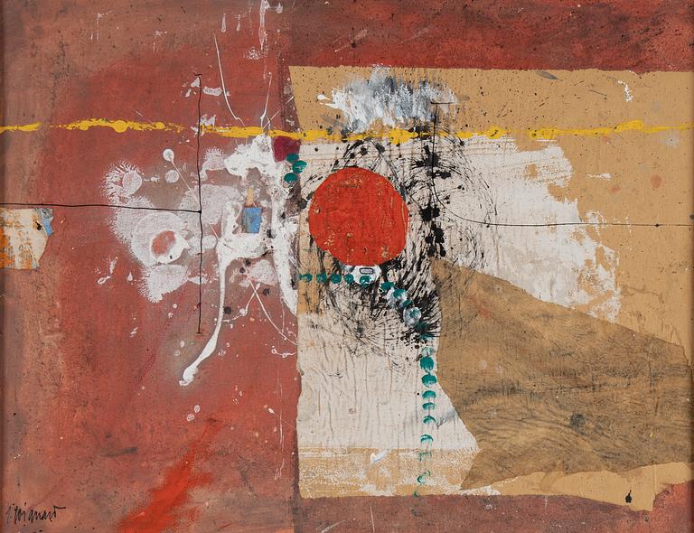 JAMES COIGNARD, mixed media on greaseproof paper glued down on masonite, signed J. Coignard.