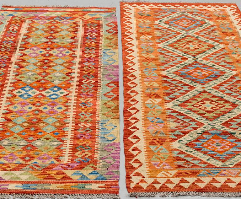 TWO KILIM RUGS 195 X 75
205 X 77 cm.