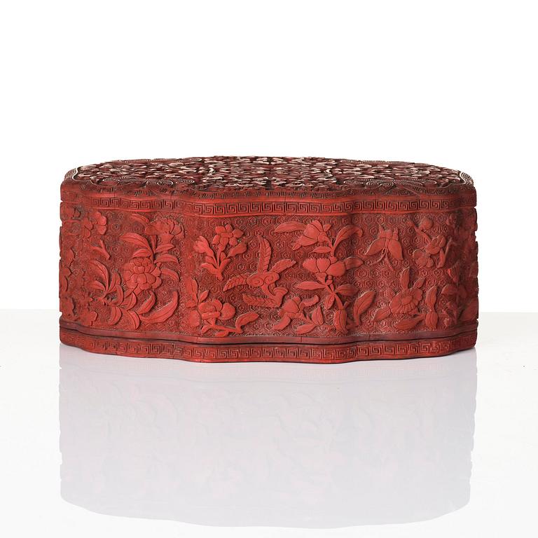 A fine carved lacquer box and cover with tianqi lacquer inset boxes and covers, Qing dynasty, Qianlong (1736-95).