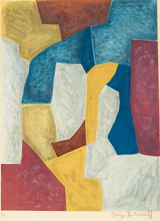 Serge Poliakoff, "Composition carmin, jaune, grise et bleue".