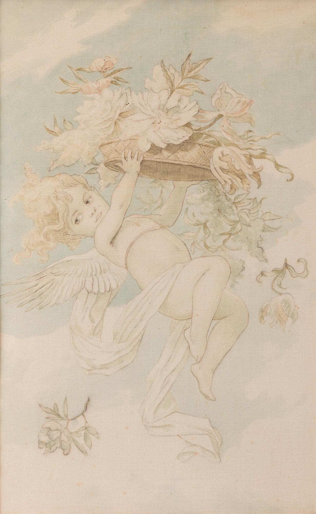Putti holding a crown.
