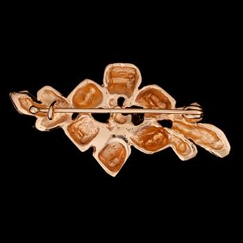 BROSCH, 14K guld, 4 diamanter tot. 0,03 ct. Vikt ca 6 g.