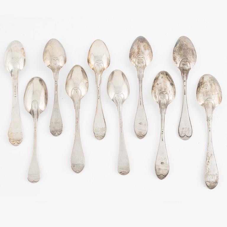 Swedish early 19th century silver spoons, 10 pieces.