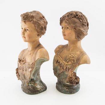 Busts, 2 pieces, first half of the 20th century.