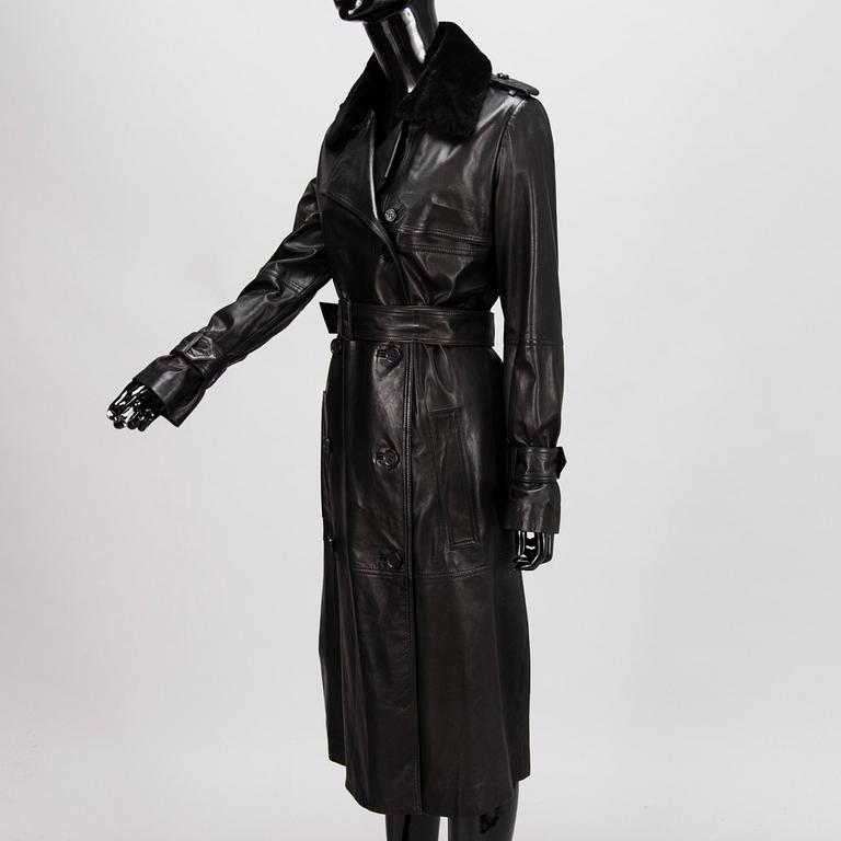 Hugo Boss Ladies Black Leather Trenchcoat in size S.