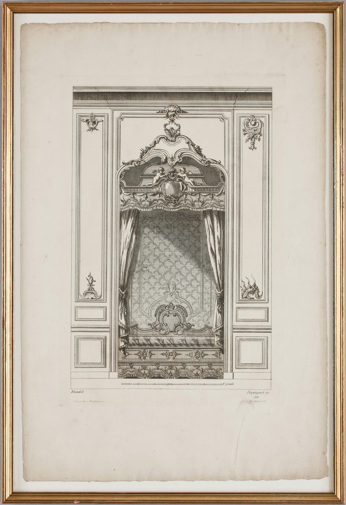 GRAVYRER, 3 st, bl.a. efter Blondel och Cuvilliés, 1700/1800, bl.a.Frankrike.