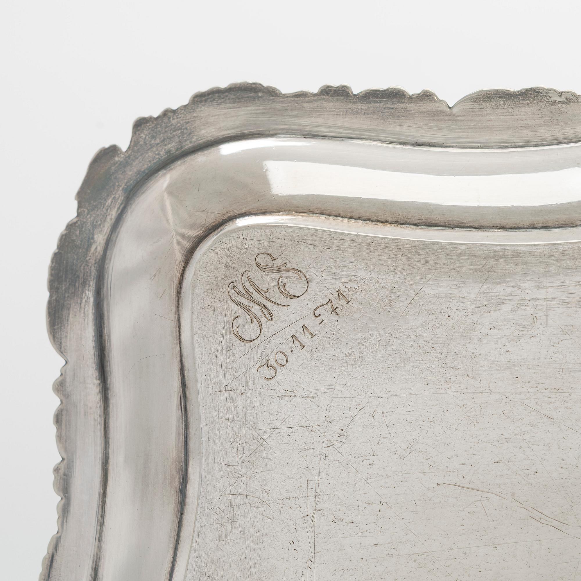 A silver tray, maker's mark of Adolf Sper, Saint Petersburg 1840.