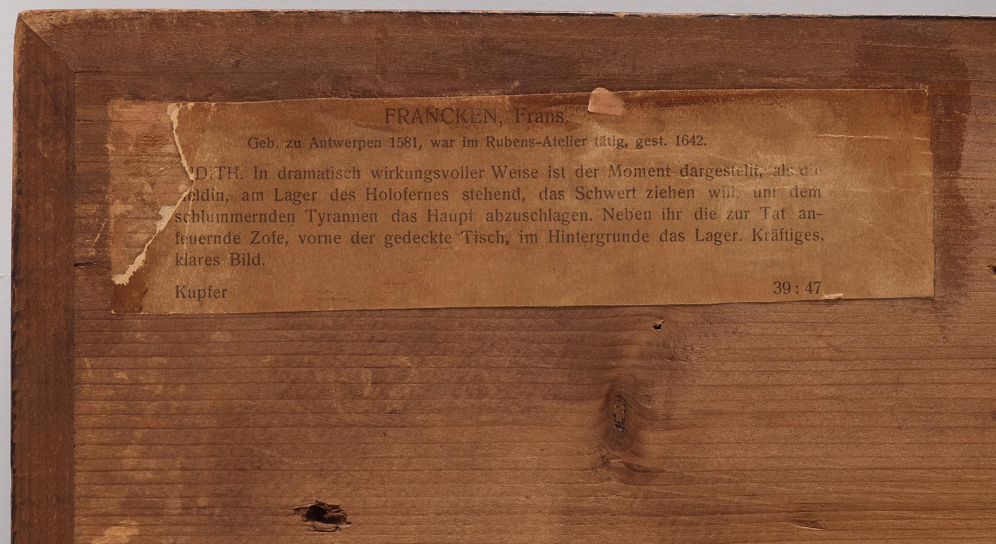 Frans Francken II Hans ateljé, Judith och Holofernes.