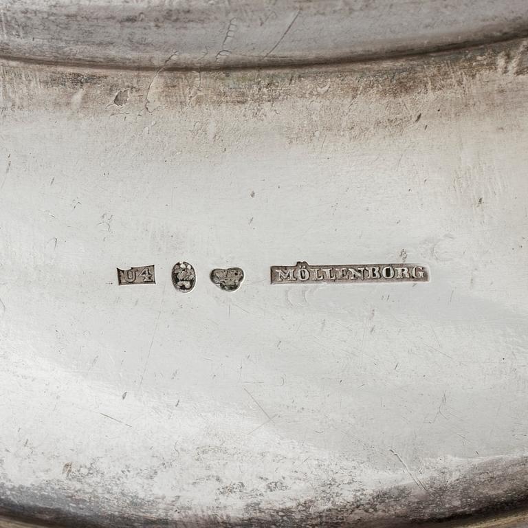 A Swedish silver dish with the family crest of Åkerhielm by Gustaf Möllenborg in Stockholm 1850.