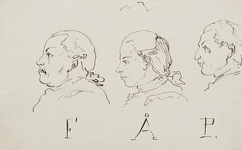 313. Carl August Ehrensvärd, Three portraits in profile, "F", "Å", "P".
