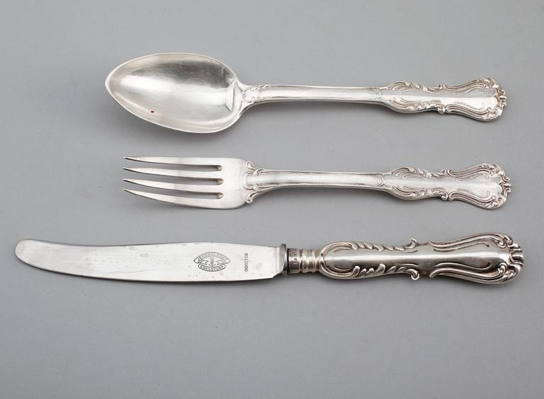 BESTICK, 18 delar, silver, " Prins Albert" GAB, Stockholm 1940-tal. Vikt med stålblad ca 966 gram.