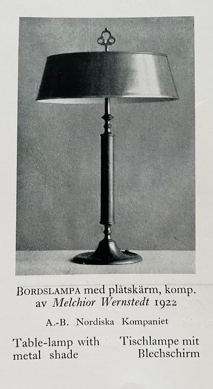Melchior Wernstedt, a pair of table lamps, model "25760", Nordiska Kompaniet, 1920s.